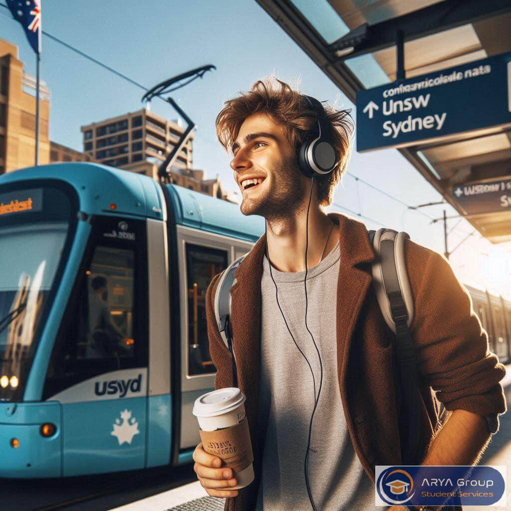 دانشجو در حال استفاده از قطار شهری برای رسیدن به دانشگاه استرالیا