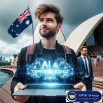 دانشجو با نگاه کنجکاو به هولوگرام دانشگاه‌های Melbourne، Monash، UNSW، ANU و Sydney؛ لیست بهترین دانشگاه‌های استرالیا در هوش مصنوعی ۲۰۲۵