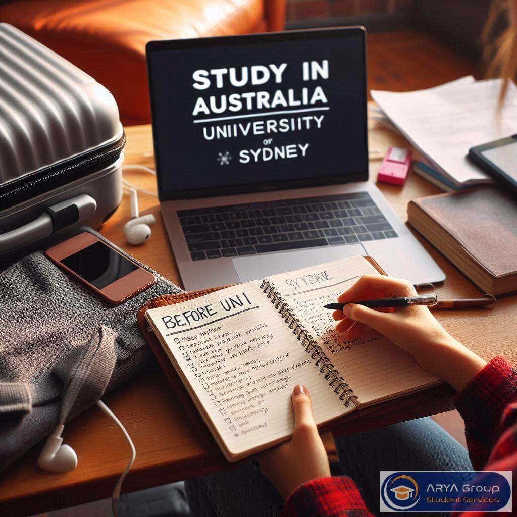 دانشجوی دختر در حال نوشتن چک‌لیست کارهایی که باید قبل از شروع تحصیل در دانشگاه سیدنی انجام دهد