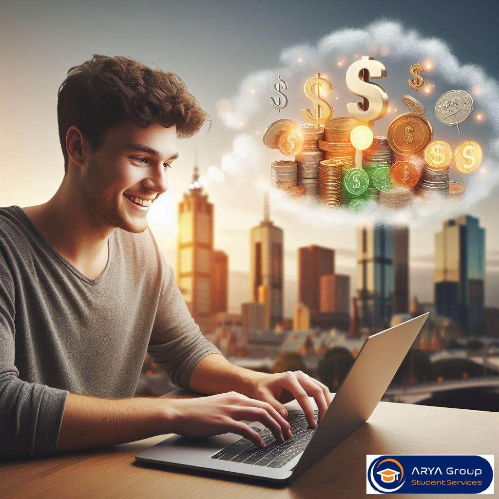 دانشجو در حال بررسی هزینه‌های ماهانه مثل خوراک، اجاره و حمل‌ونقل در ملبورن