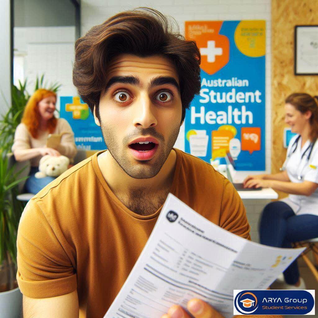دانشجوی ایرانی در کلینیک ملبورن با قبض درمانی، نمادی از اهمیت بیمه سلامت دانشجویی در استرالیا و OSHC
