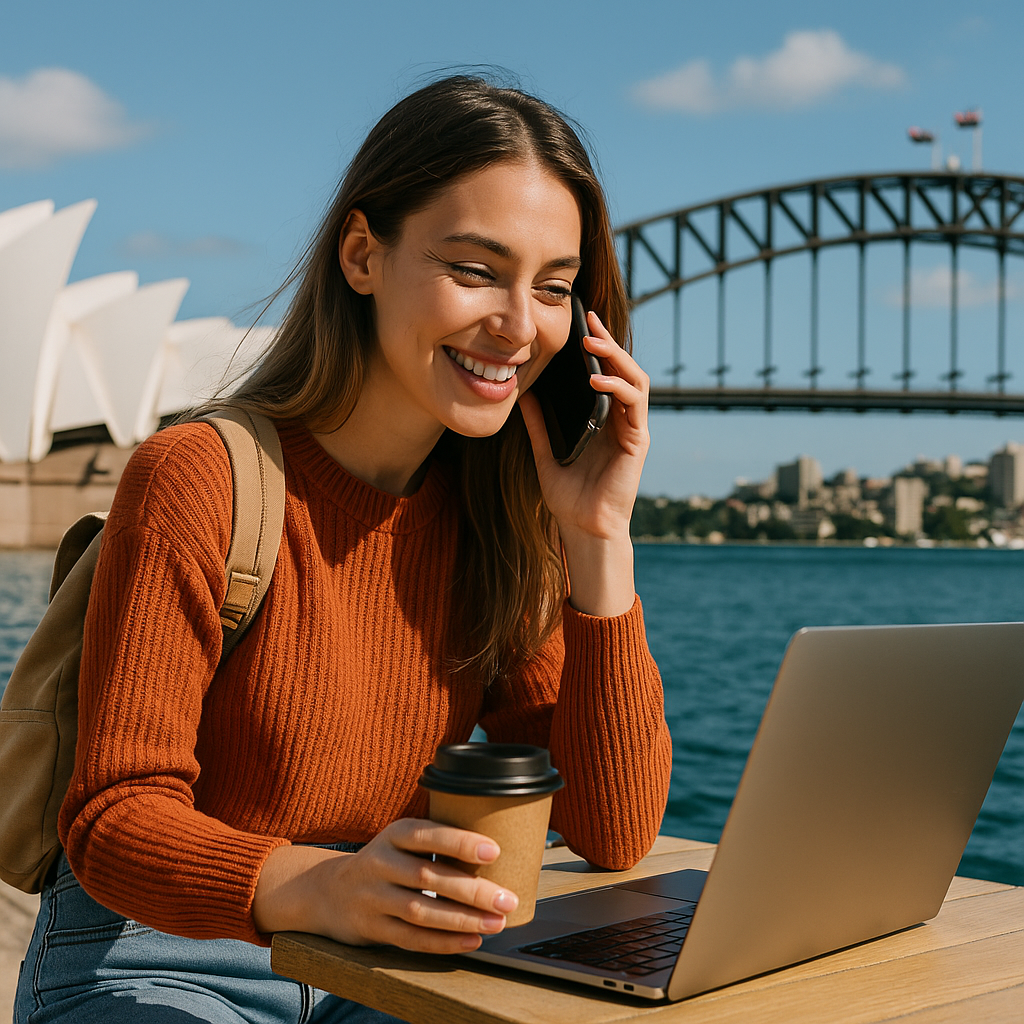 دانشجوی نسل زد در حال مکالمه تلفنی بین کار درس و زندگی در استرالیا