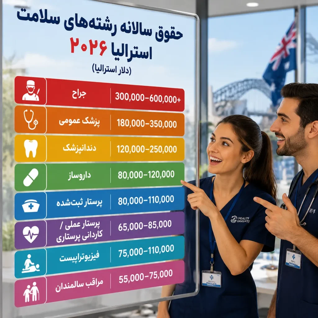 اینفوگرافی درآمد رشته های سلامت در استرالیا